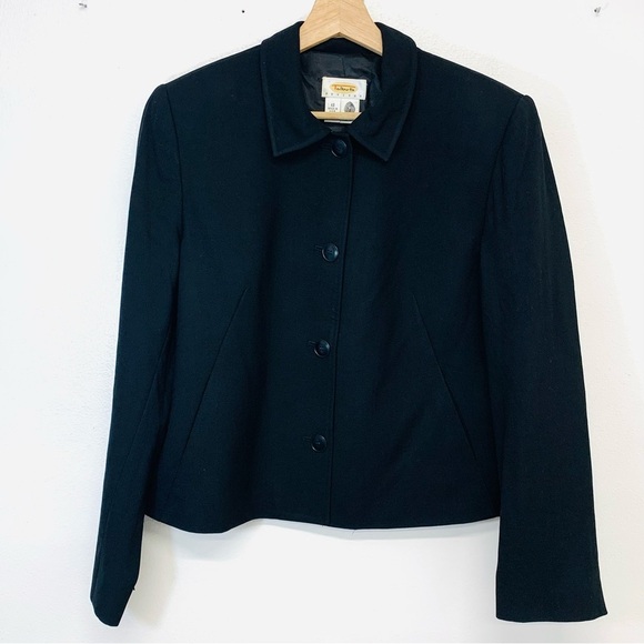 Talbots Blazer Jacket Woman 12P  Black Wool Pockets Classic Business Office Boxy - Picture 1 of 8